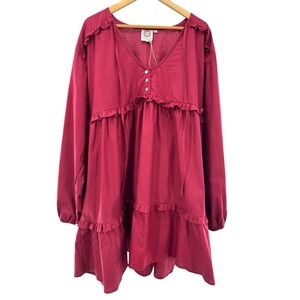 BALI ELF Made By Hand‎ 100% Cotton Tiered Babydoll Mini Dress Plus Size 3X